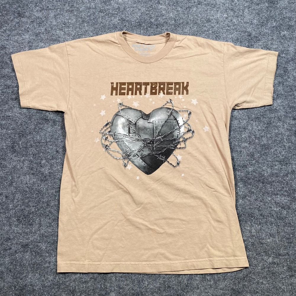 Retrovert‎ Mens Heartbreak Barbed Wire Graphic T-Shirt Tan Large Streetwear Tee